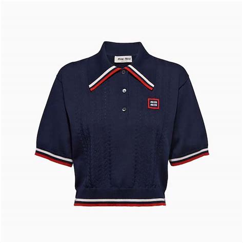 miu miu navy polo|Navy Silk and cotton polo shirt .